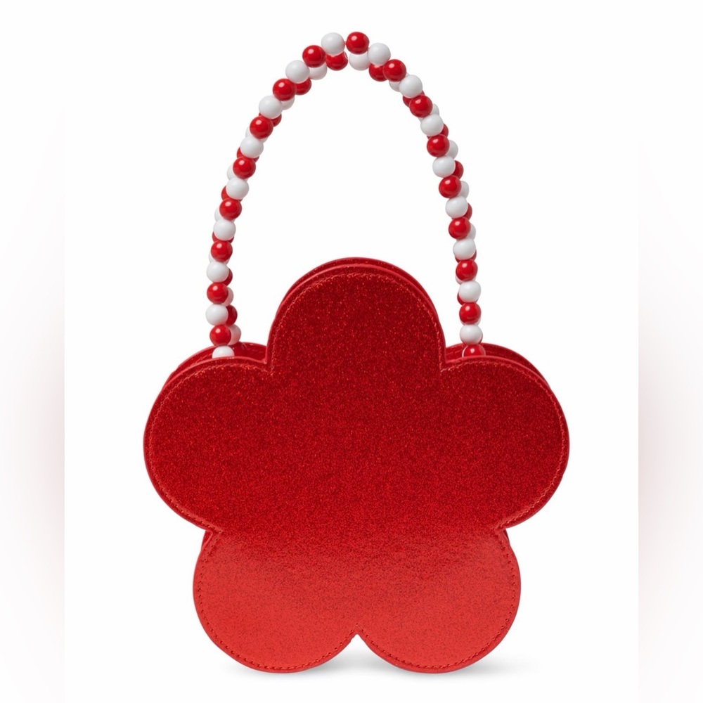 Disney Store Minnie Mouse Red Glitter Flower Purse | Beaded Handle Crossbody Bag - Picture 4 of 10